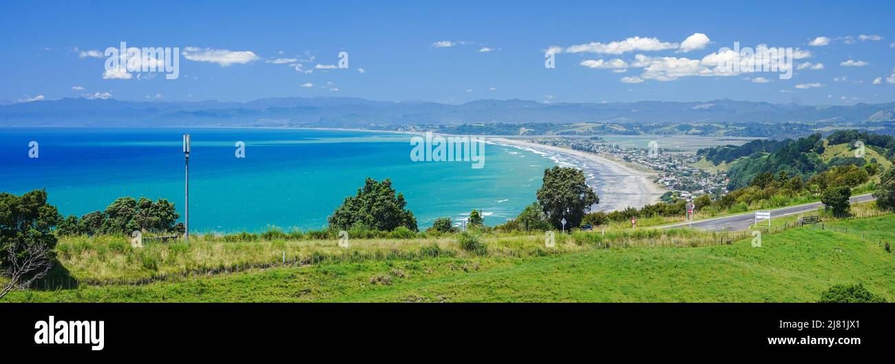 Panorama of Ohope Beach, Bay of Plenty, New Zealand Stock Photo