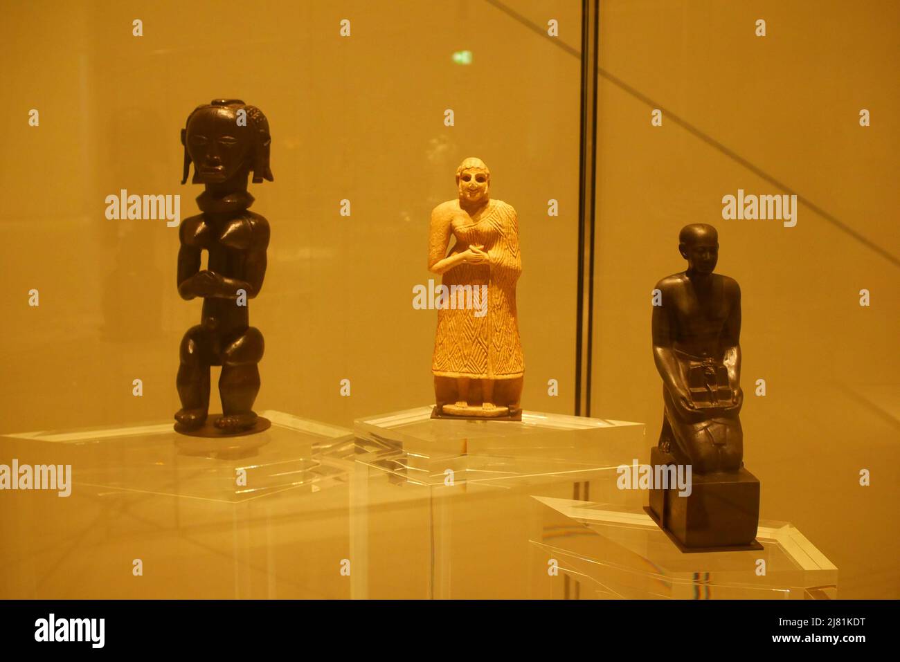 Statues on display at the Louvre, Saadiyat Island, Abu Dhabi, United Arab Emirates Stock Photo