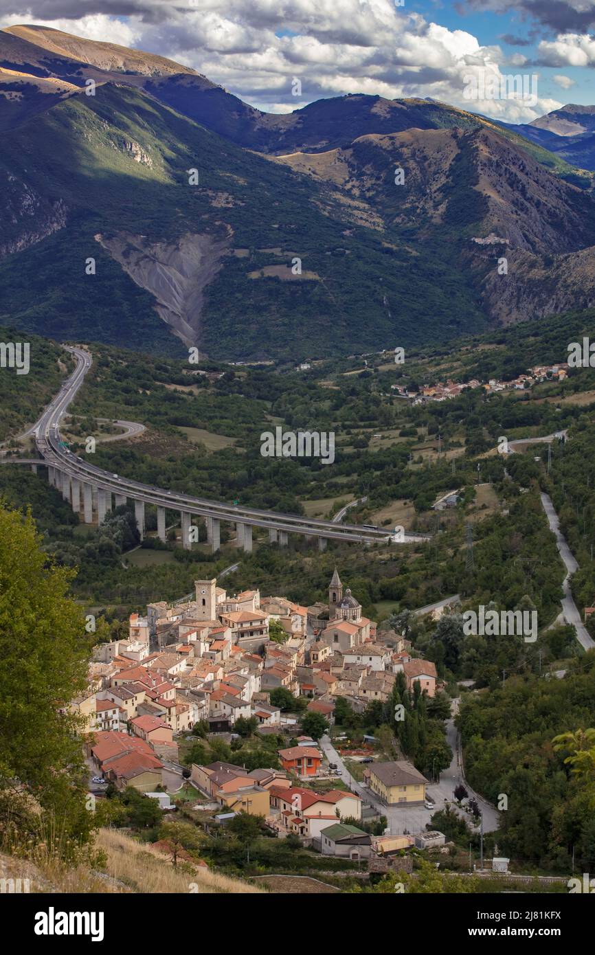 Italian village next to motorway - Stock Image