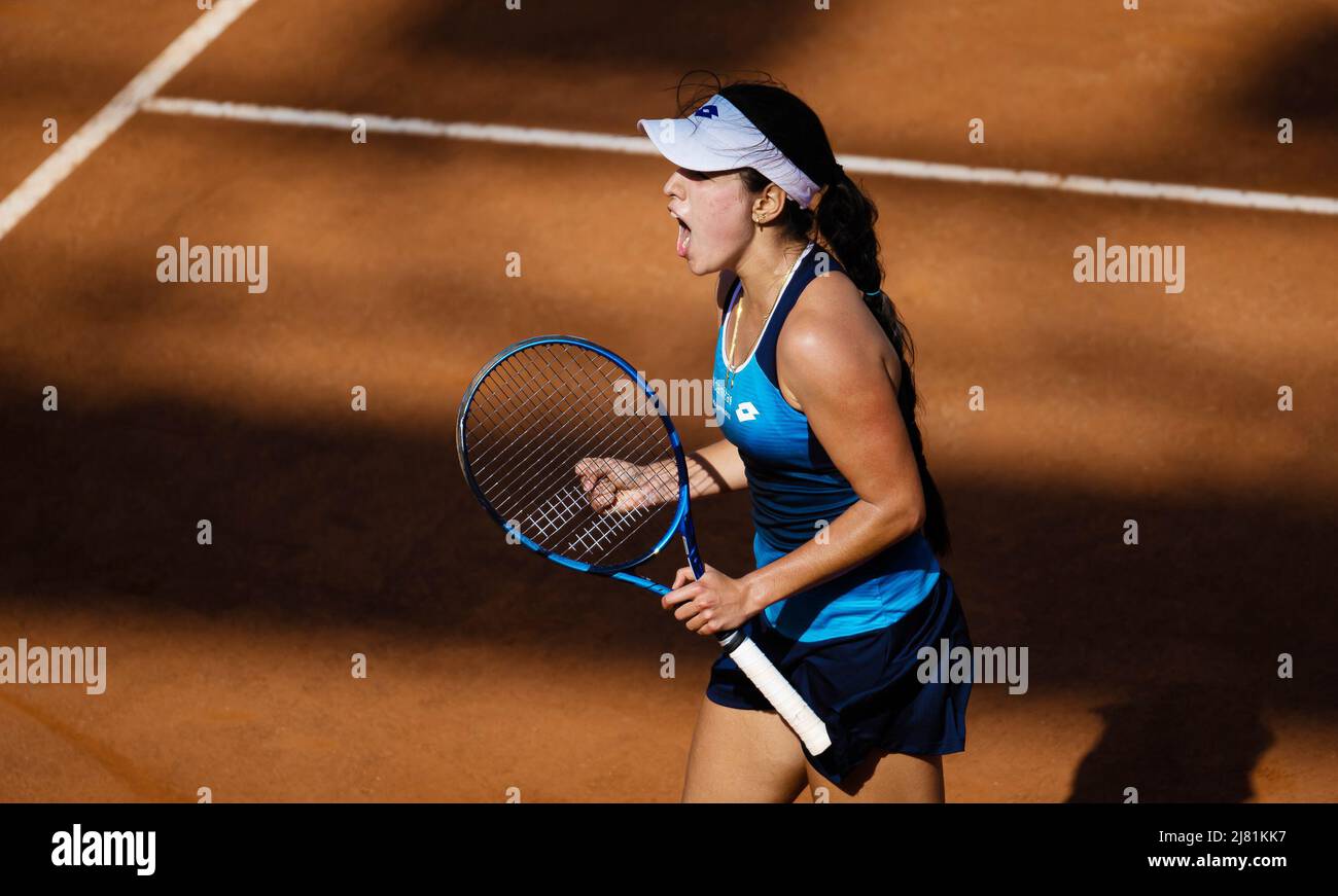 Rome, Italy - May 10, 2022, Camila Osorio of Colombia in action against  Lucia Bronzetti of Italy during the first round of the Internazionali BNL d' Italia 2022, Masters 1000 tennis tournament on