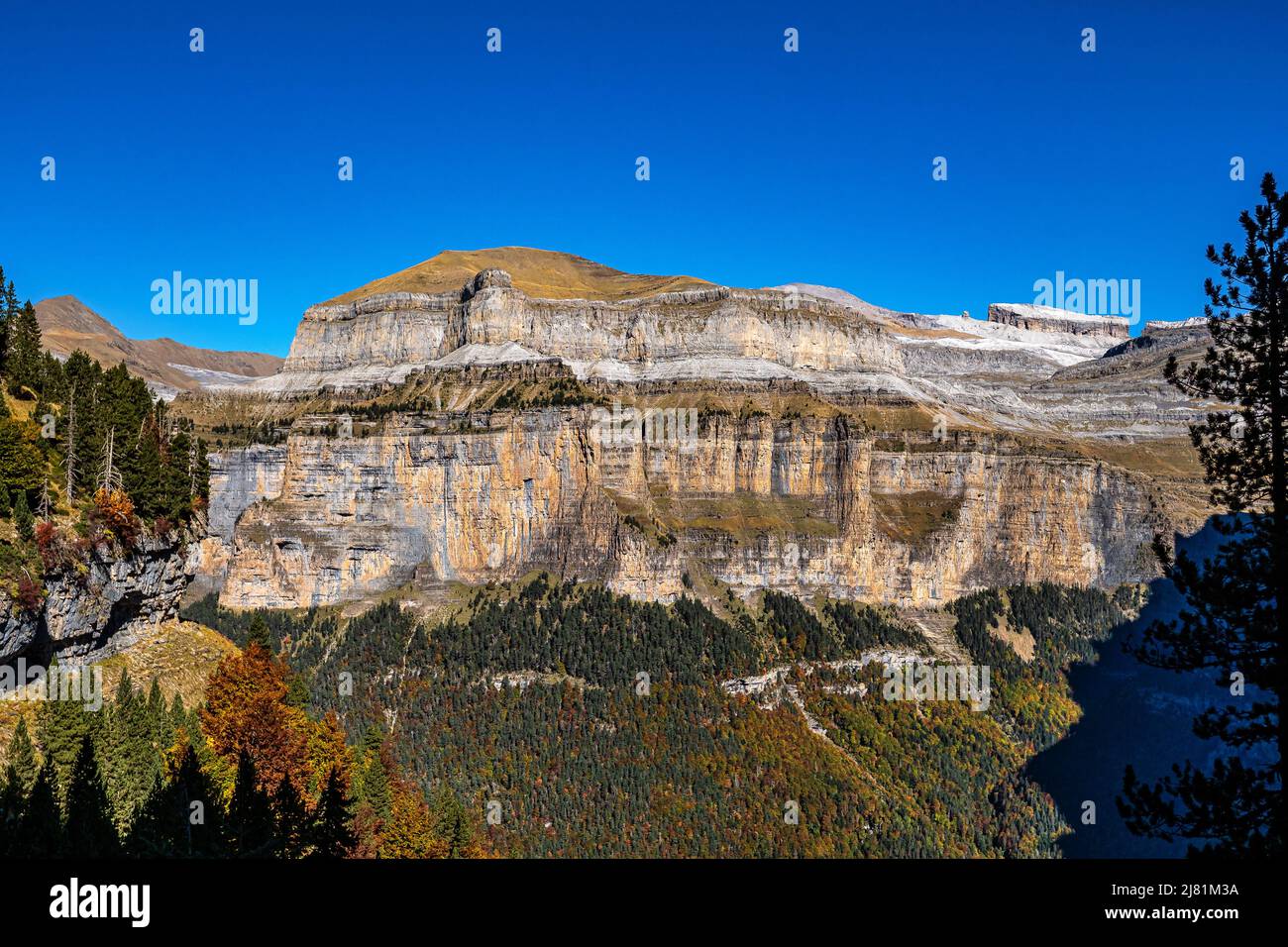 Autumn landscape view of beautiful nature in Ordesa and Monte Perdido National park, Pyrenees
