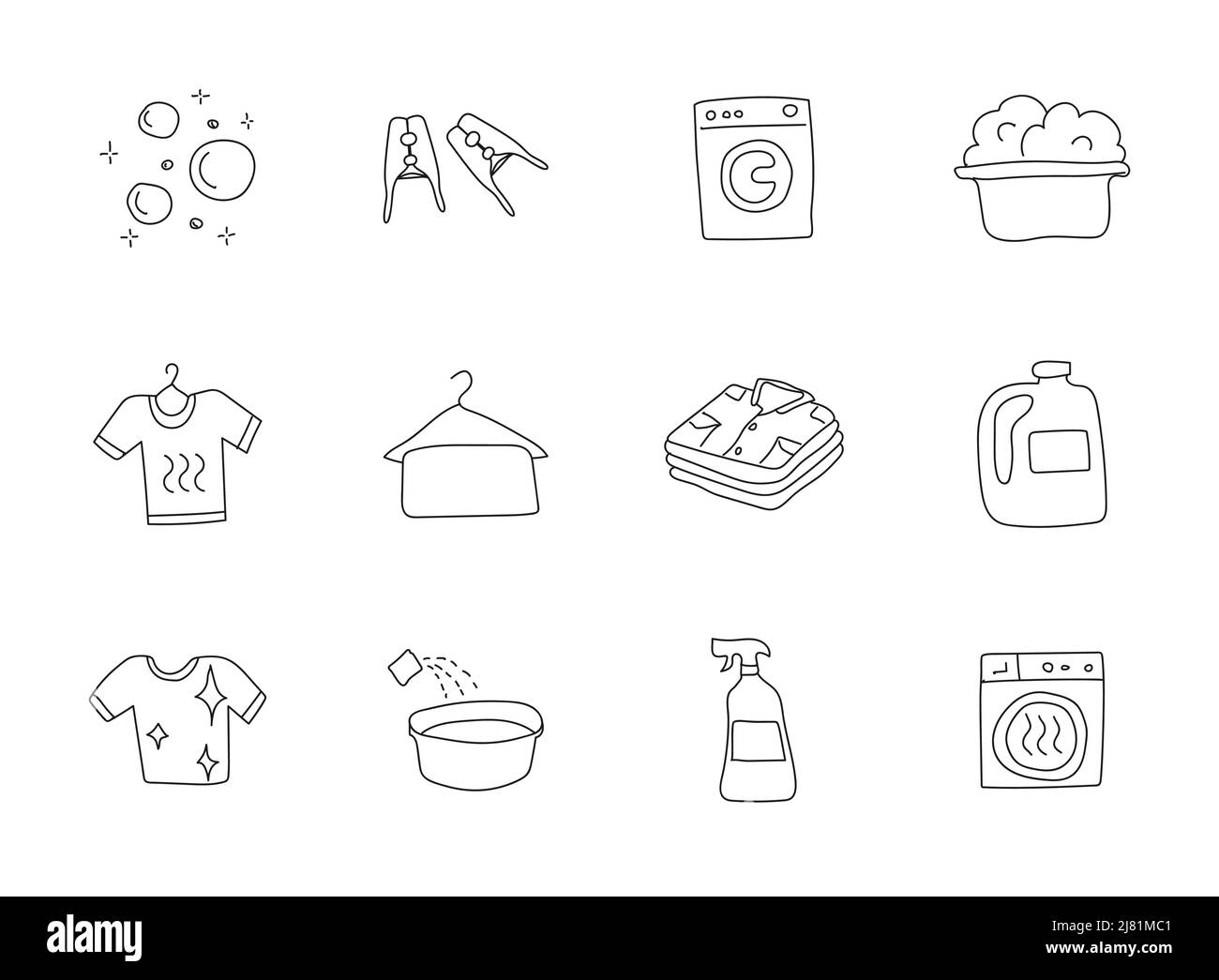 laundry hand drawn linear vector icons Stock Vector