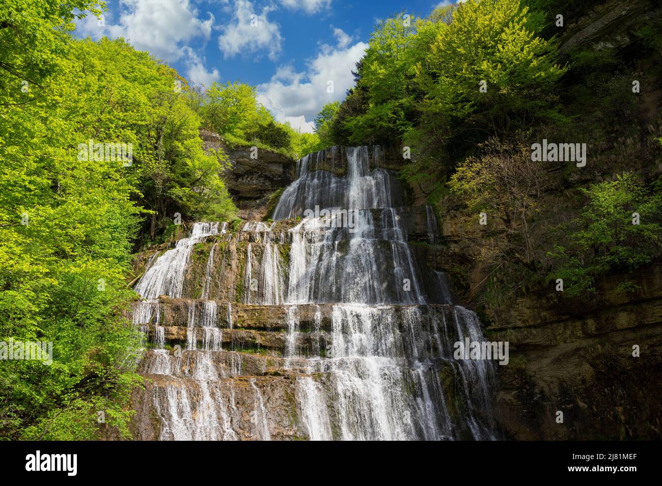 Famous view of Cascade du Herisson in France, Europe Stock Photo