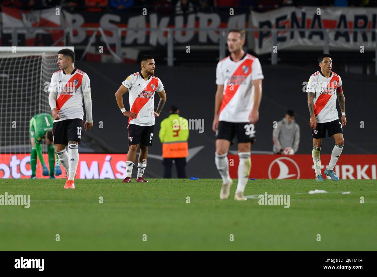 Tomas Pochettino, Enzo Fernandez, Enzo Perez and Paulo Diaz of River Plate seen in action during the 2022 Copa de la Liga match between River Plate and Tigre at Estadio Mas Monumental. Final score; River Plate 1:2 Tigre. (Photo by Manuel Cortina / SOPA Images/Sipa USA) Stock Photo