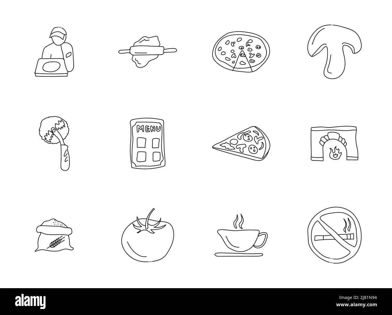pizzeria hand drawn linear vector icons Stock Vector