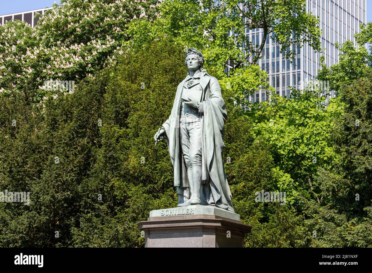 Friedrich Schiller monument, Taunusanlage park, Frankfurt am Main, Hesse, Germany Stock Photo