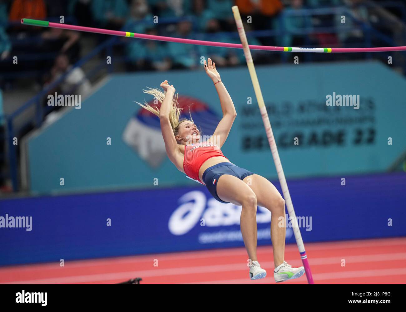 Amalie Skabikova Jumping At The 2022 Belgrade Indoor World 