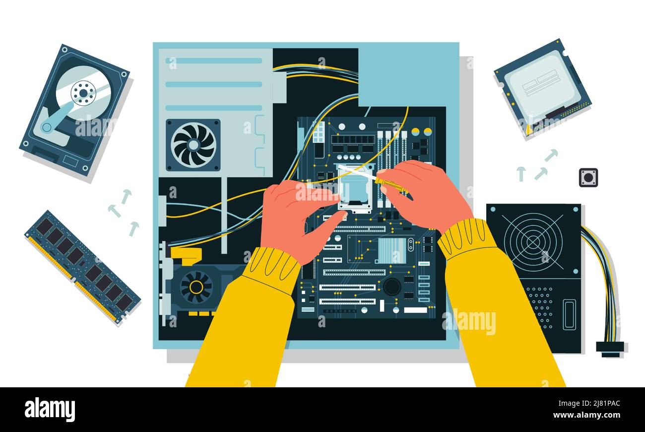 PC assembly. Personal computer components service and maintenance