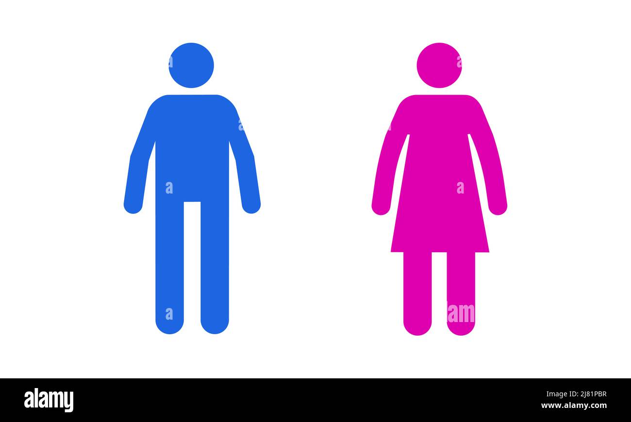 Stick man and woman. Male and female toilet icon, black human figure silhouette, boy and girl gender pictogram. Vector illustration Stock Vector