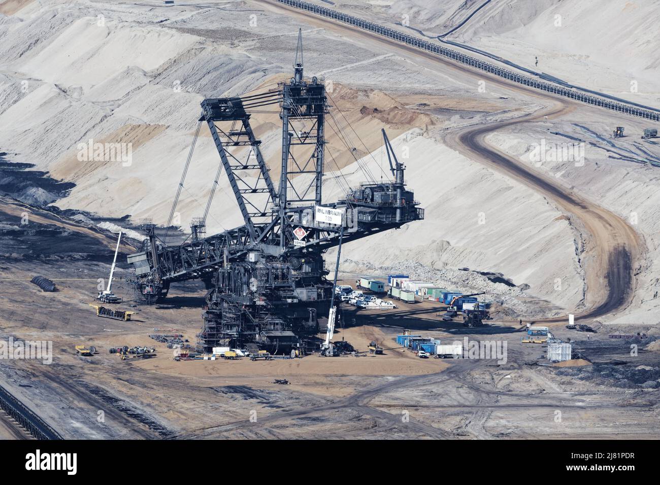 Elsdorf, Germany, May 11, 2022: maintenance work on Bucket-wheel excavator number 289 from RWE/Rheinbraunin the hambach open pit mine Stock Photo