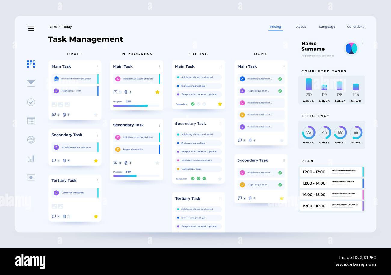 Task manager. Planner and organizer application dashboard UI with task ...