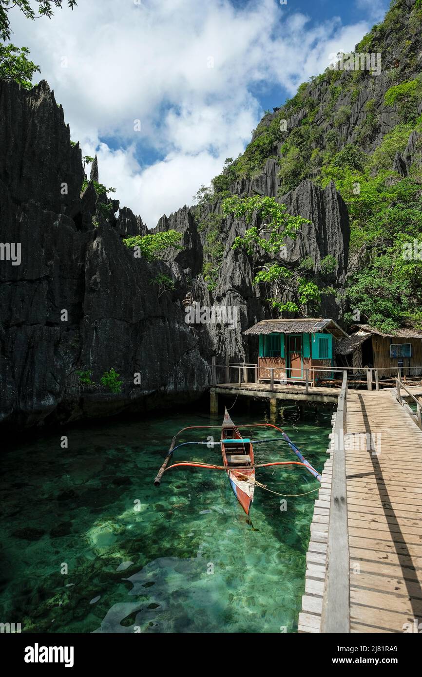 Coron, Philippines - May 2022: Views of the Barracuda lake in Coron on May 9, 2022 in Palawan, Philippines. Stock Photo