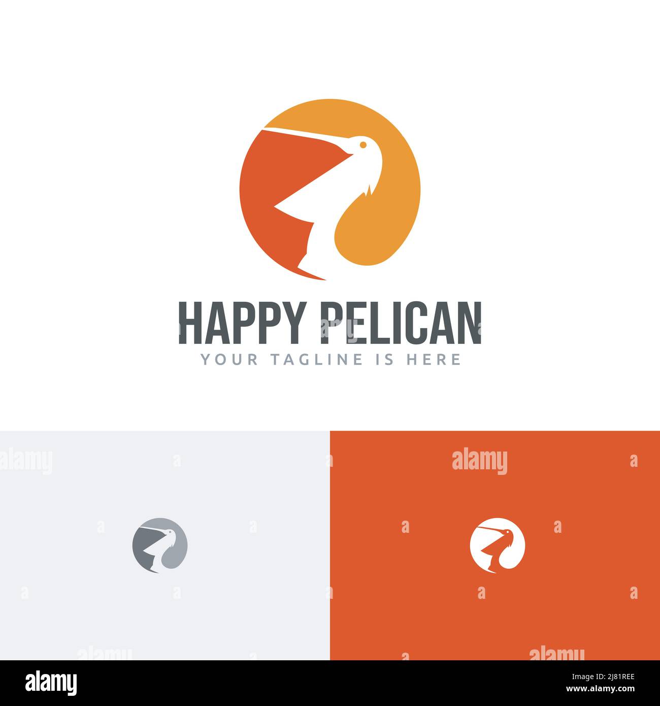 Happy Pelican Open Beak Circle Negative Space Logo Stock Vector