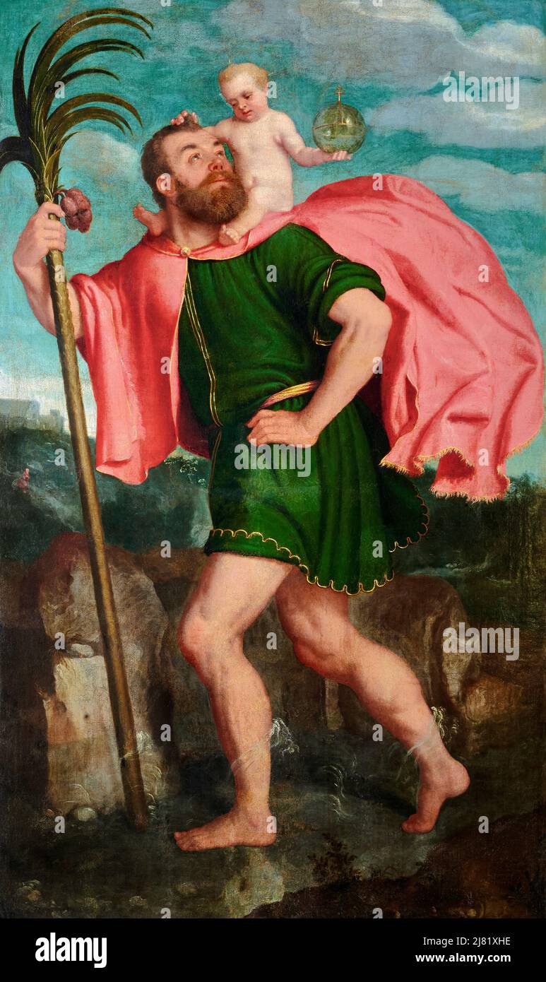 San Cristoforo stendardo processionale olio su tela Giovan