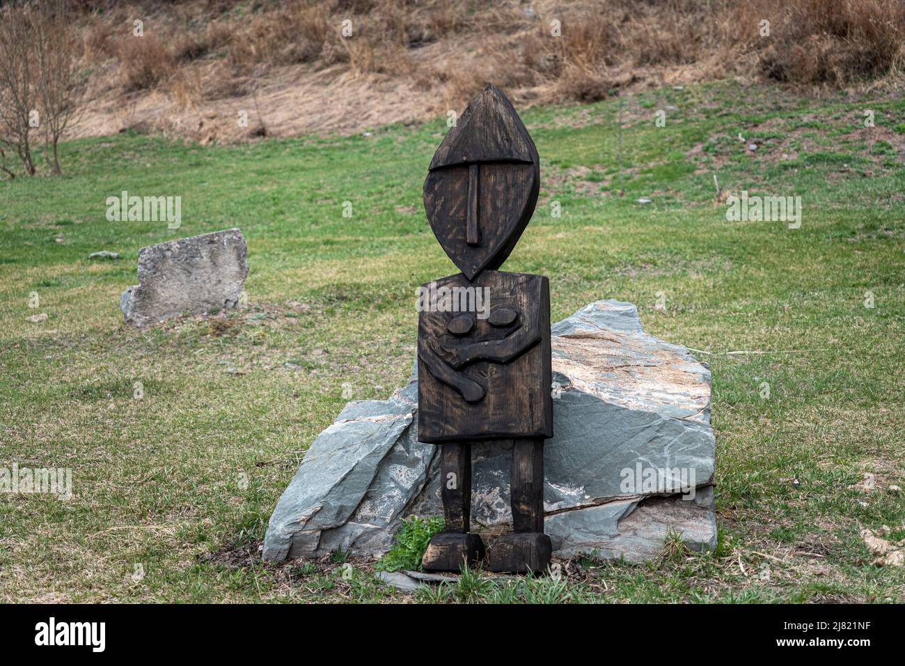 Ancient wooden statues for worship during paganism. A symbol of the worship of pagan tribes. Stock Photo