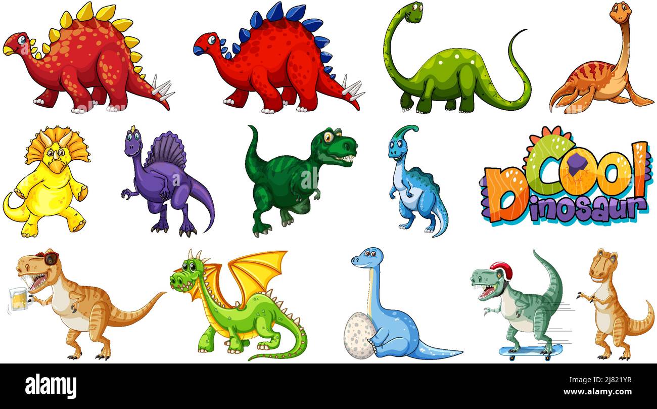 Many dinosaurs on white background illustration Stock Vector Image ...