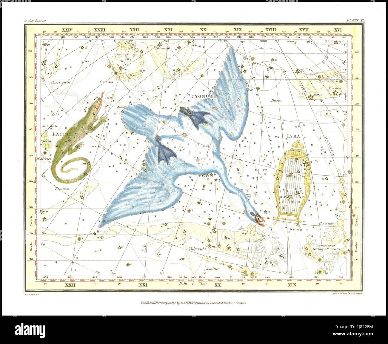 Alexander Jamieson - Star chart showing the constellations Cygnus, Lyra and Lacerta - 1822 Stock Photo