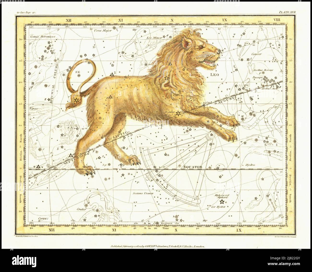 Alexander Jamieson - Leo the Lion - Plate 17 from A celestial atlas comprising a systematic display of the heavens - 1822 Stock Photo