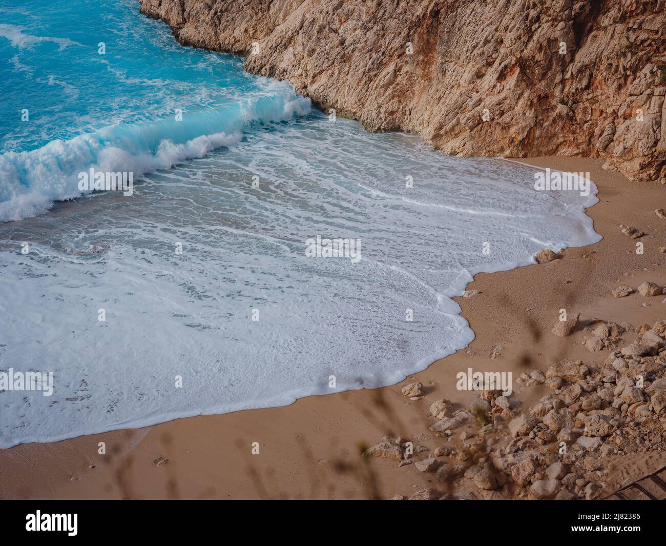nobody on Kaputas beach, Mediterranean coast Sea, Kas, Turkey. Lycia coast on winter day during vacation Stock Photo