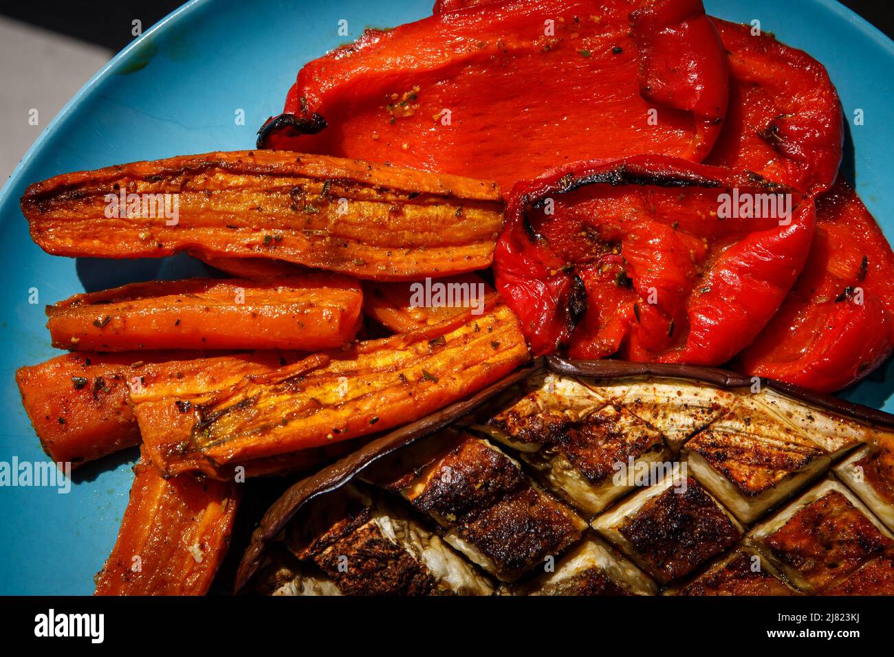 Grilled bell pepper, carrot and eggplant Stock Photo Alamy