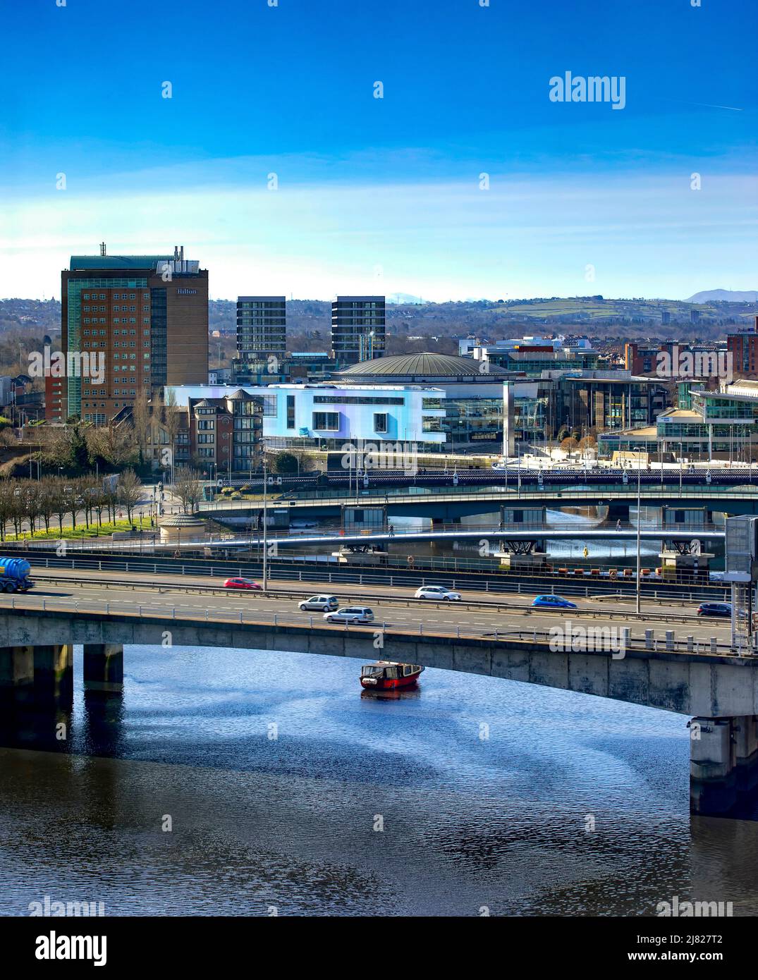 View over Belfast looking south up the River Lagan, Northern Ireland Stock Photo