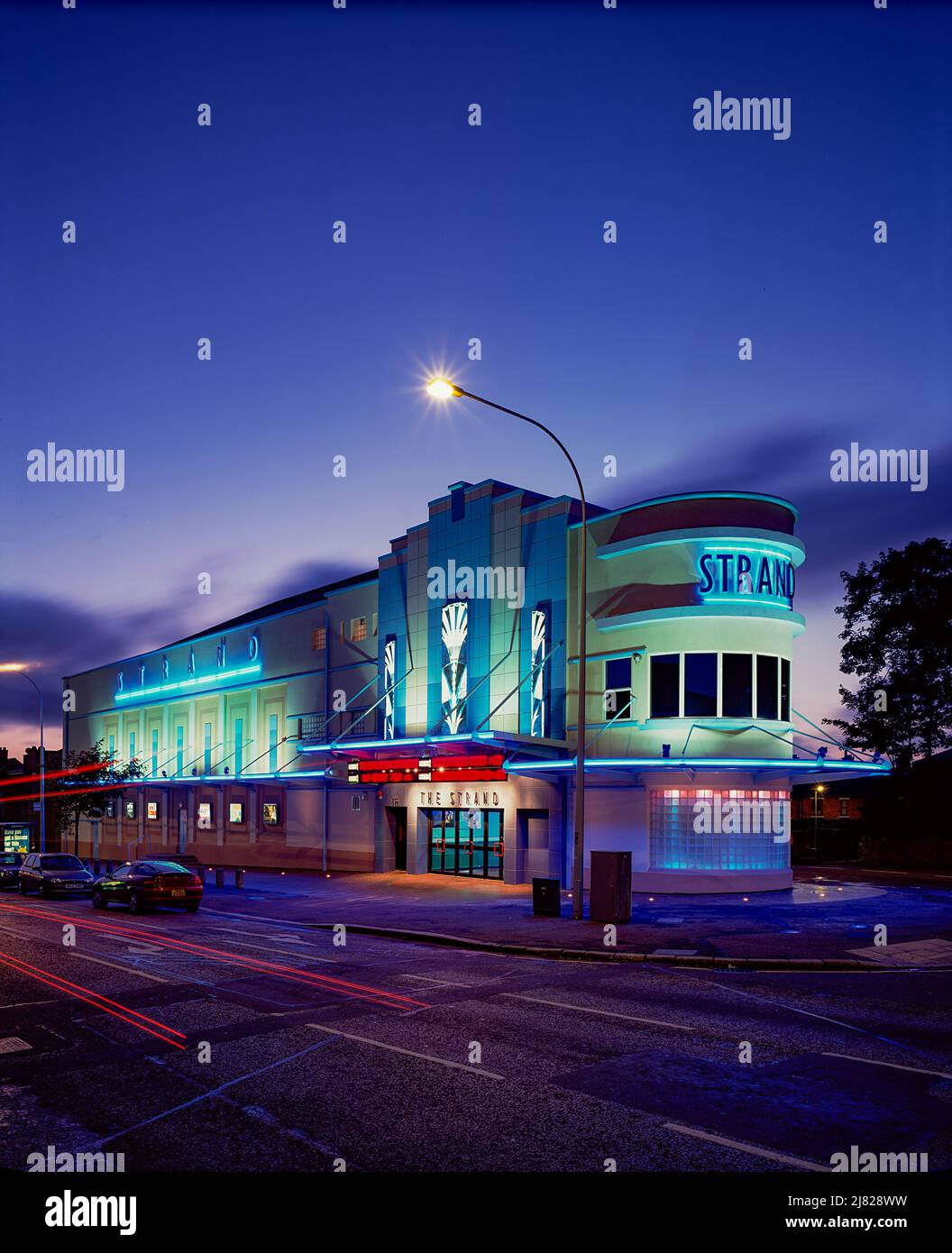 Dusk photograph of the Strand cinema in Belfast, Northern Ireland Stock