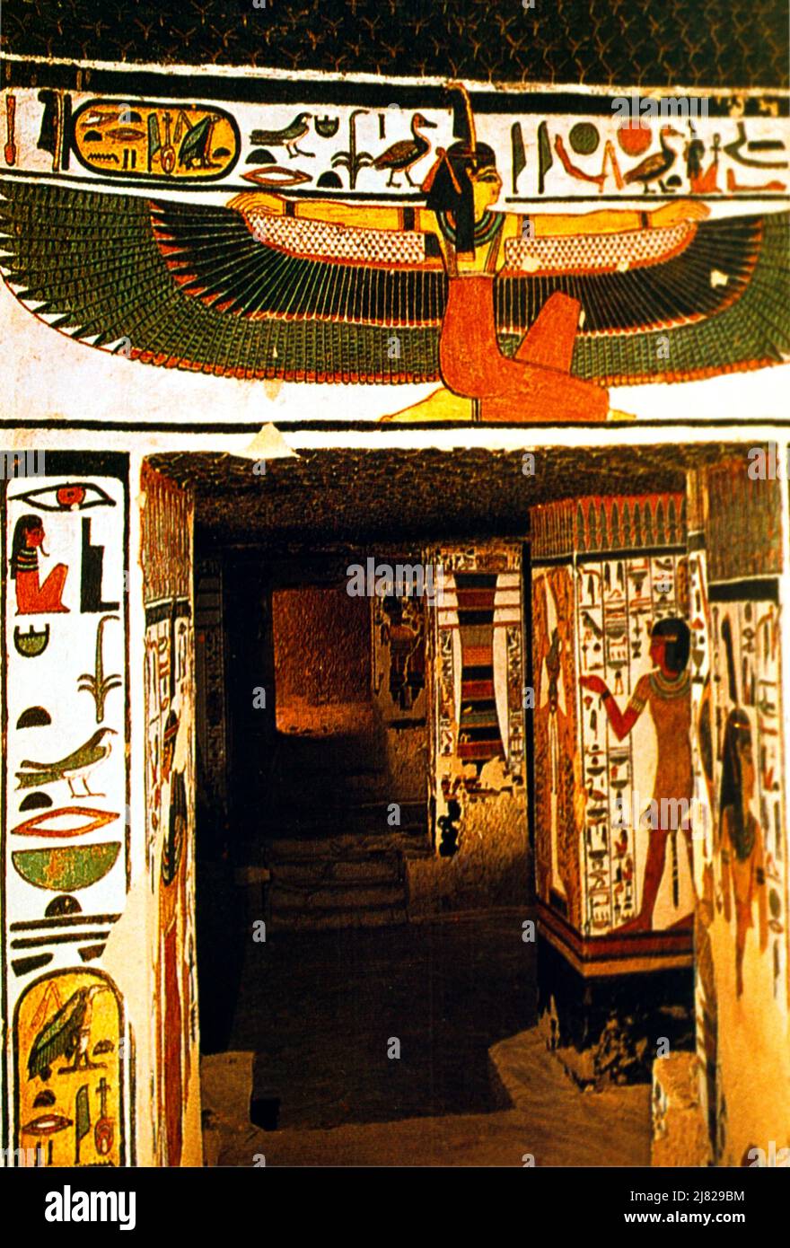 Luxor Egypt Painting of Maat Lady of Truth and Order in Tomb of Nefertari Stock Photo