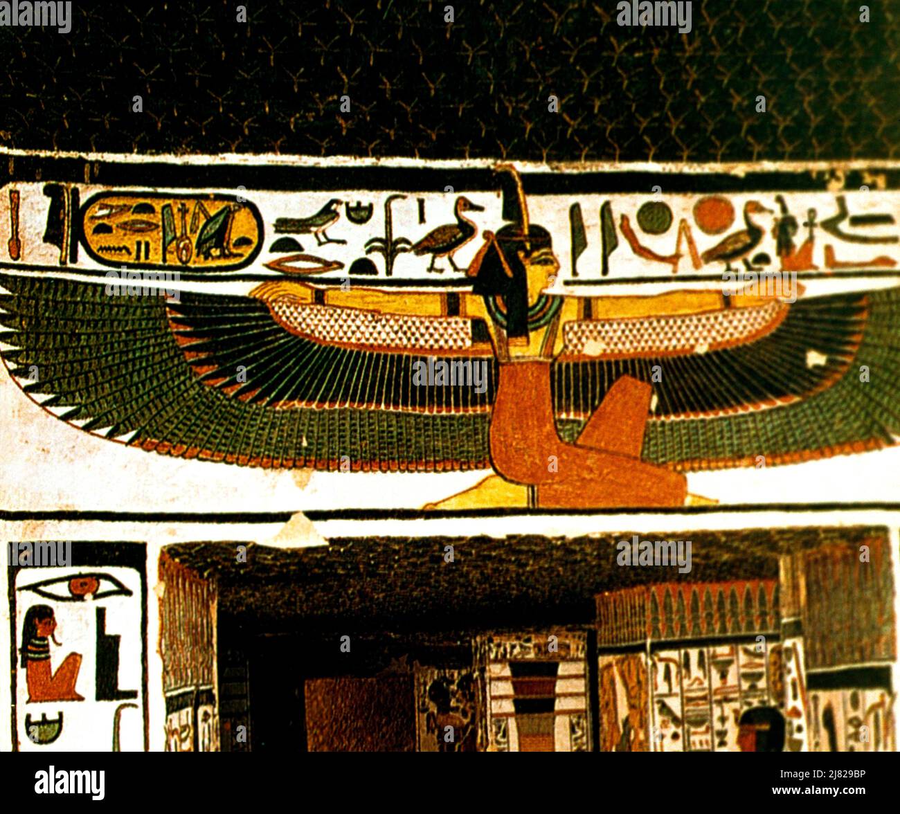 Luxor Egypt Painting of Maat Lady of Truth and Order in Tomb of Nefertari Stock Photo
