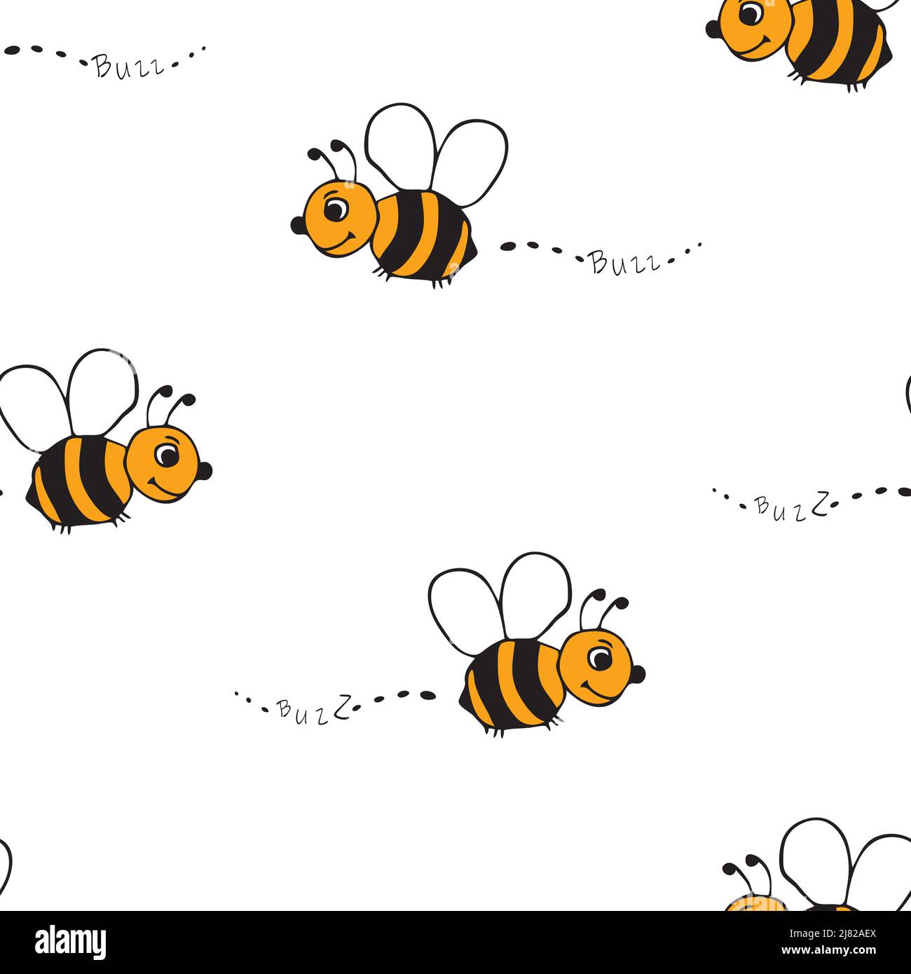 Seamless vector pattern with cute bees on white background Simple hand  drawn bumblebee wallpaper design Fun cartoon fashion textile Stock Vector  Image  Art  Alamy