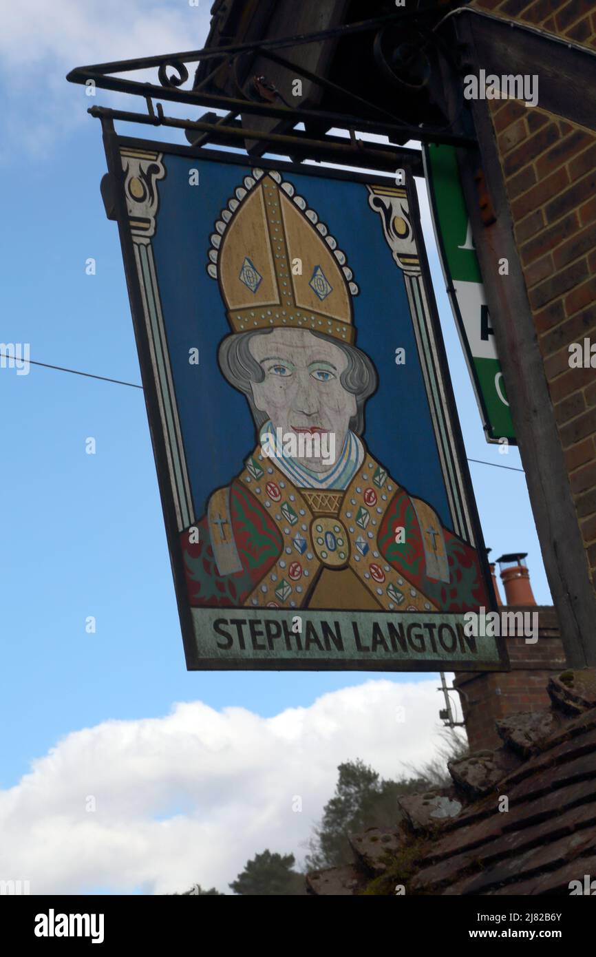 Friday Street Surrey England Abinger Common Closed Stephan Langton Inn Pub Sign - Stephen Langton Was Archbishop of Canterbury in 1206 and was involve Stock Photo