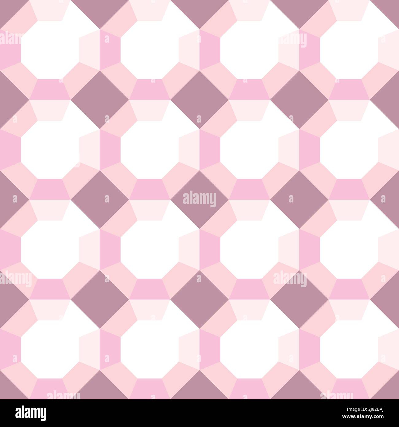 Repeat vector pattern with 3d diamond on pink background. Simple geometrical illusion wallpaper design. Decorative optical fashion textile. Stock Vector