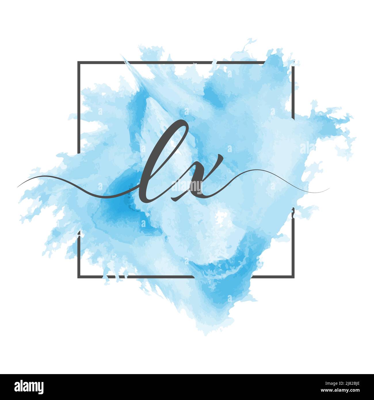 Calligraphic lowercase letters L and X are written in a solid line on a colored background in a frame Stock Vector