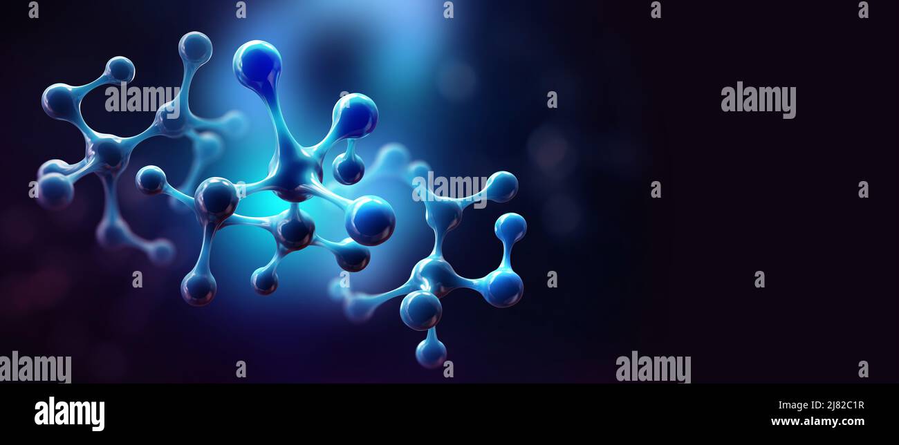 Molecule 3D illustration. Crystal lattice under a microscope. Cellular therapies. Laboratory experiments and research. Nanostructures high-tech Stock Photo