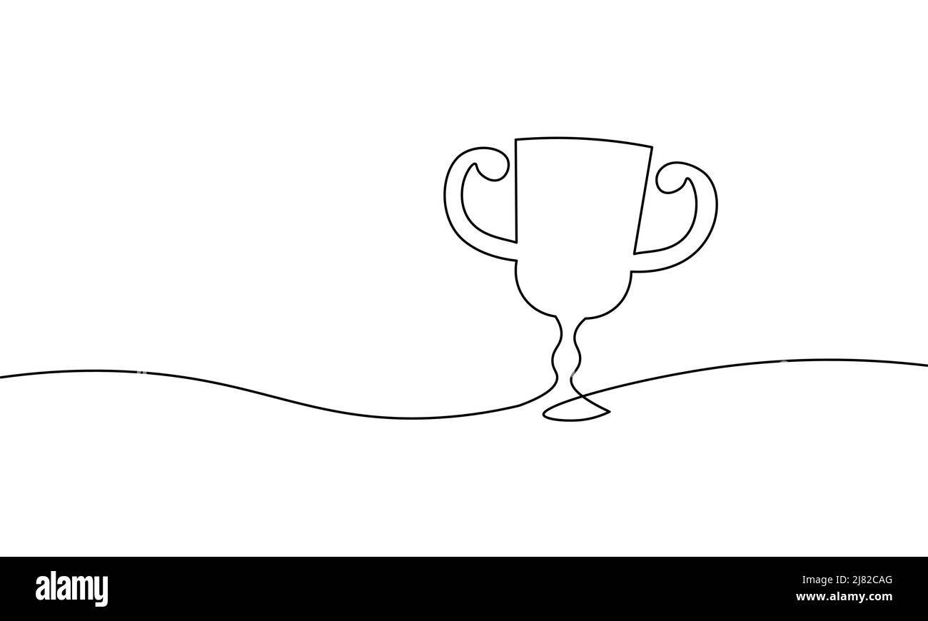 Continuous line winner prize. Contest leader first honor ceremony trophy. Team success business concept. Win champion competition prize vector Stock Vector