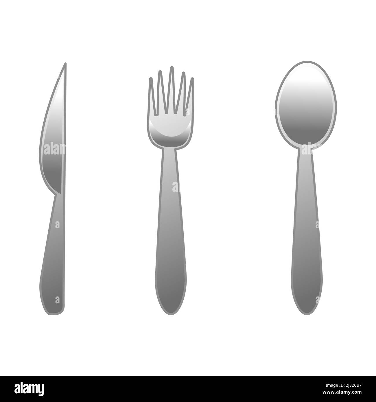 A set of  a knife, fork and spoon with a white background Stock Photo