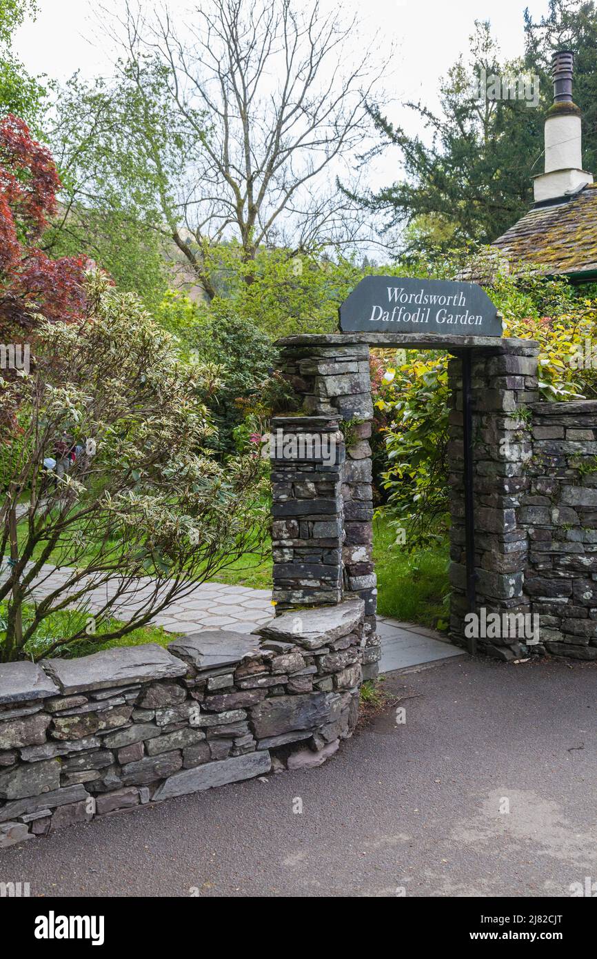 Arched entrance to the Wordsworth Daffodil Garden in Grasmere in the