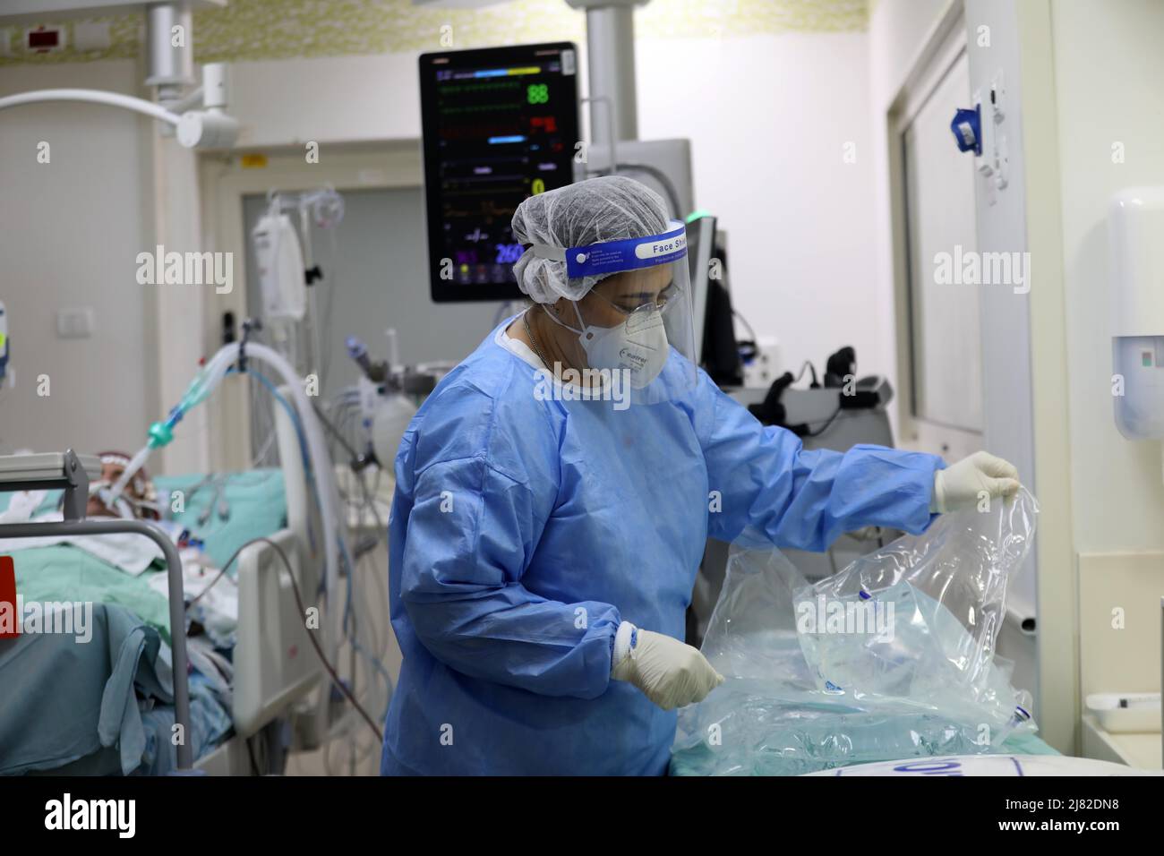 Rehovot, Israel. 11th May, 2022. A nurse works at Kaplan Hospital in Rehovot, Israel, May 11, 2022. The International Nurses Day falls on May 12. Credit: Gil Cohen Magen/Xinhua/Alamy Live News Stock Photo