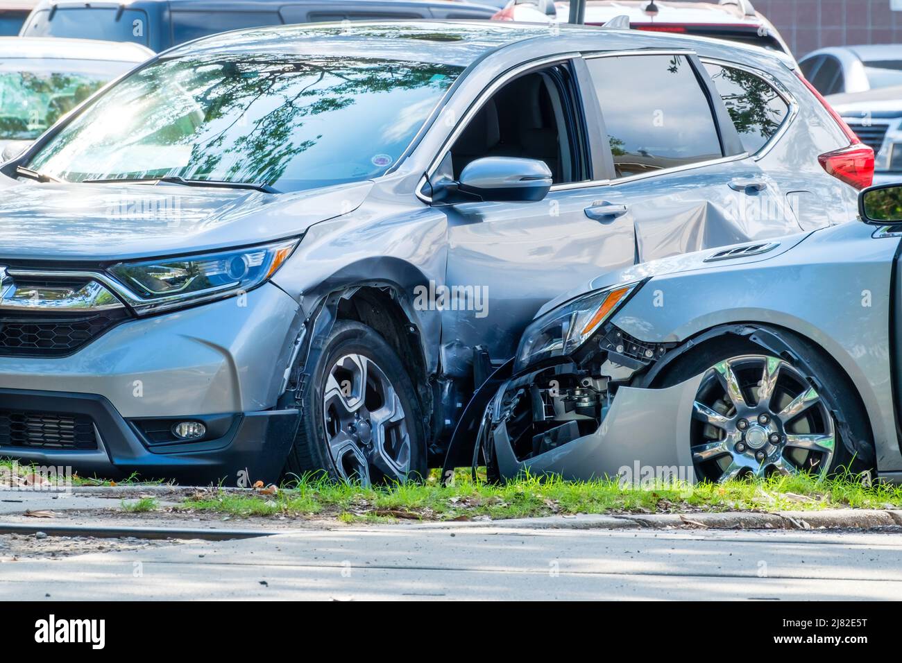 Two-car collision on city street in New Orleans, LA, USA on May 9, 2022 Stock Photo