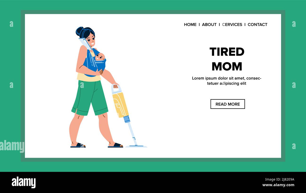 Tired Mom Housework And Motherhood At Home Vector Stock Vector