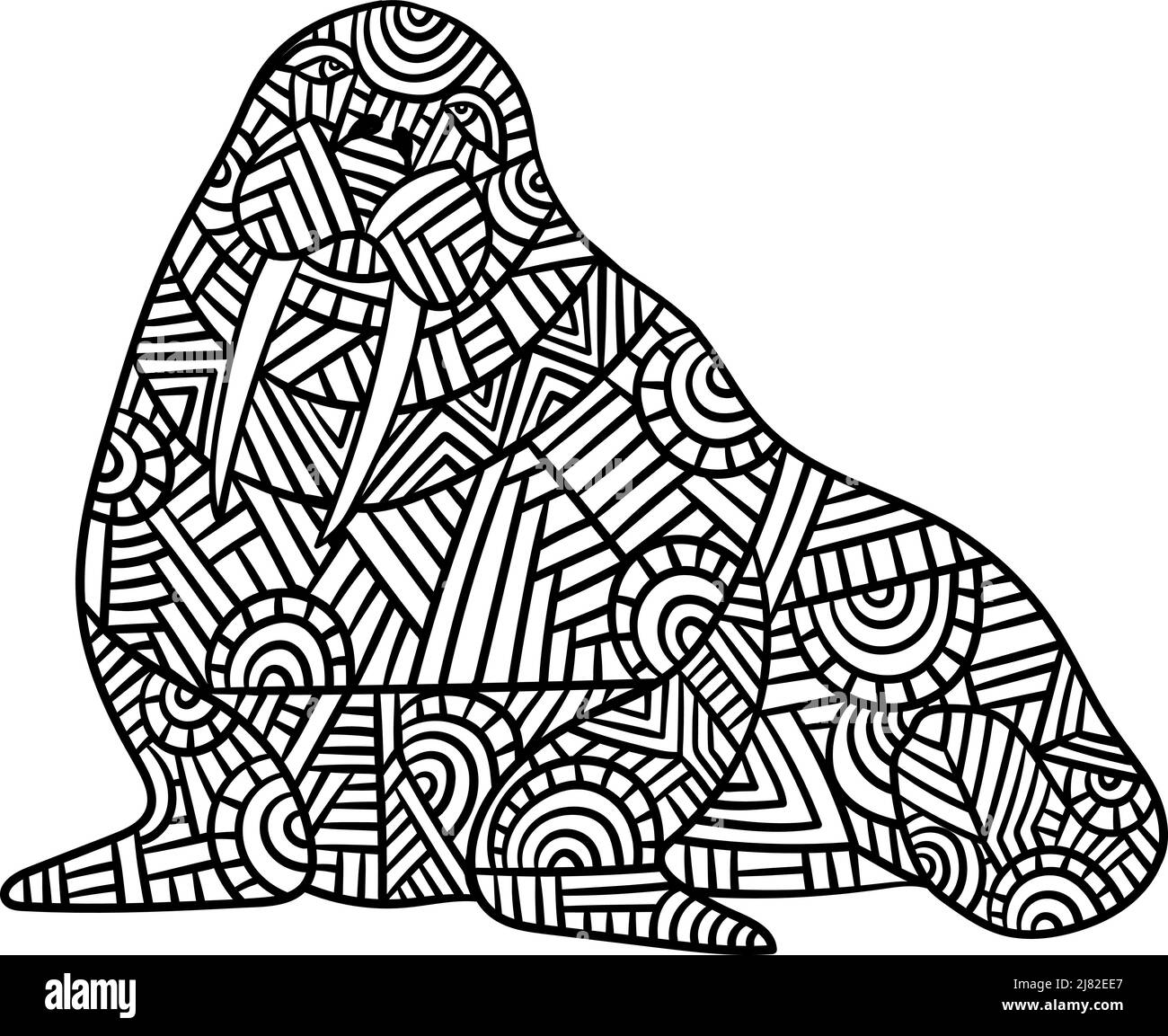 Walrus Mandala Coloring Pages for Adults Stock Vector
