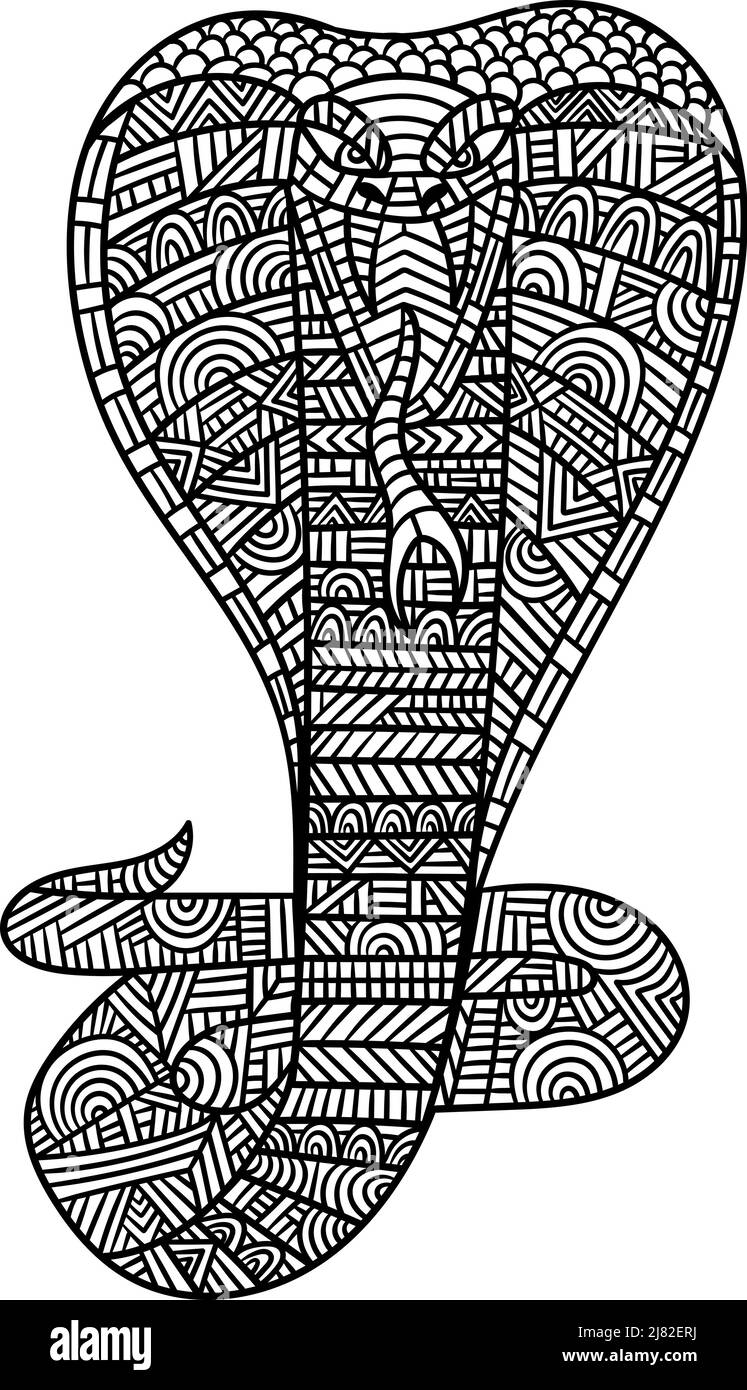 King Cobra Mandala Coloring Pages for Adults Stock Vector