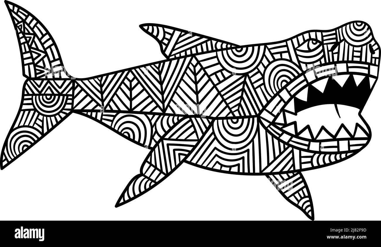 Megalodon Mandala Coloring Pages For Adults Stock Vector Image Art 