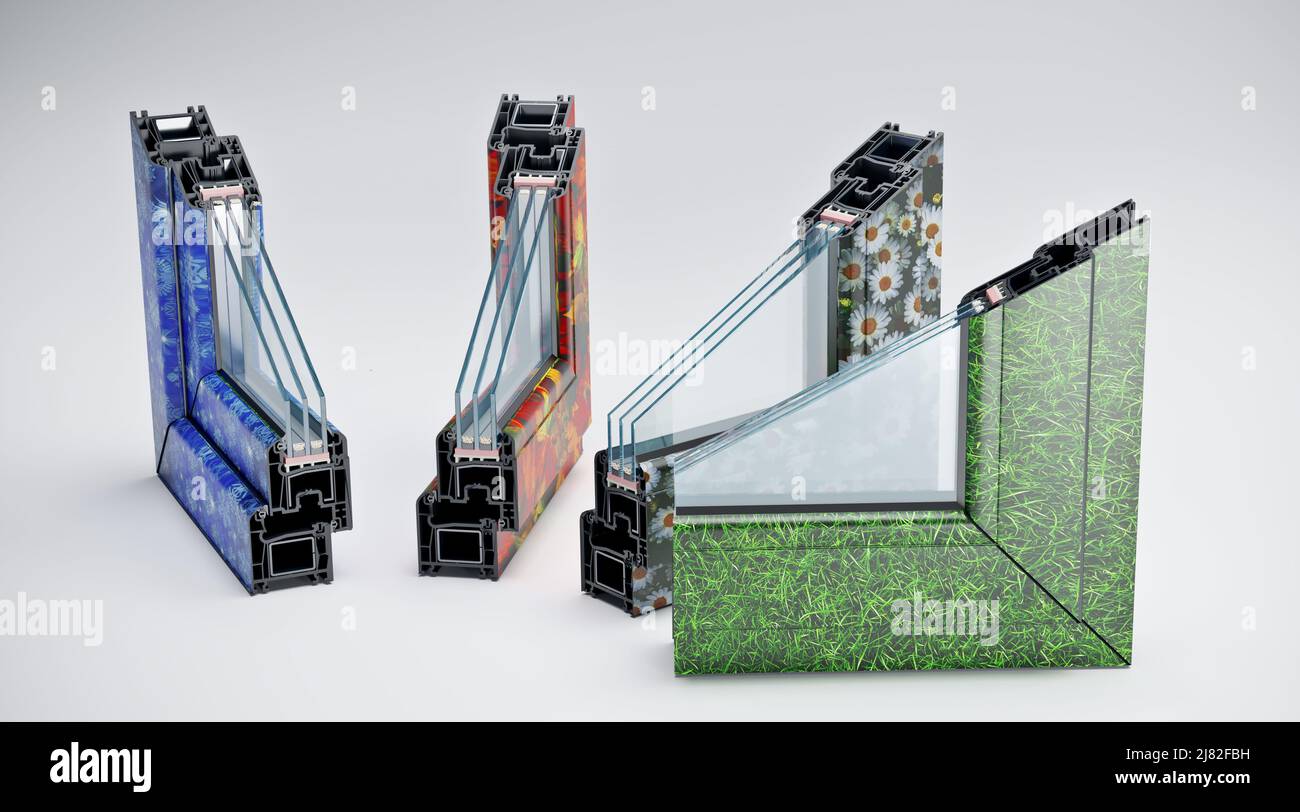 Incision Pvc profile window with triple glazing Laminated according to