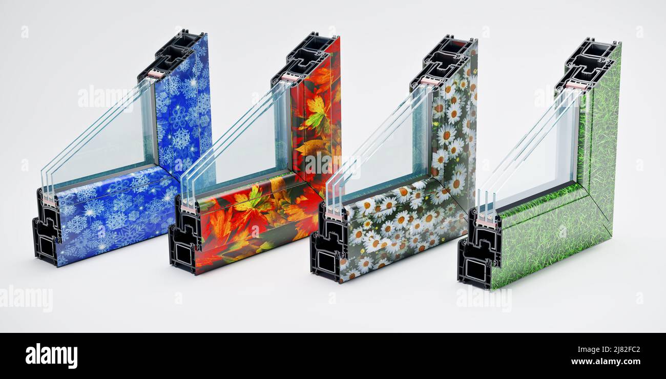 Incision Pvc profile window with triple glazing Laminated according to