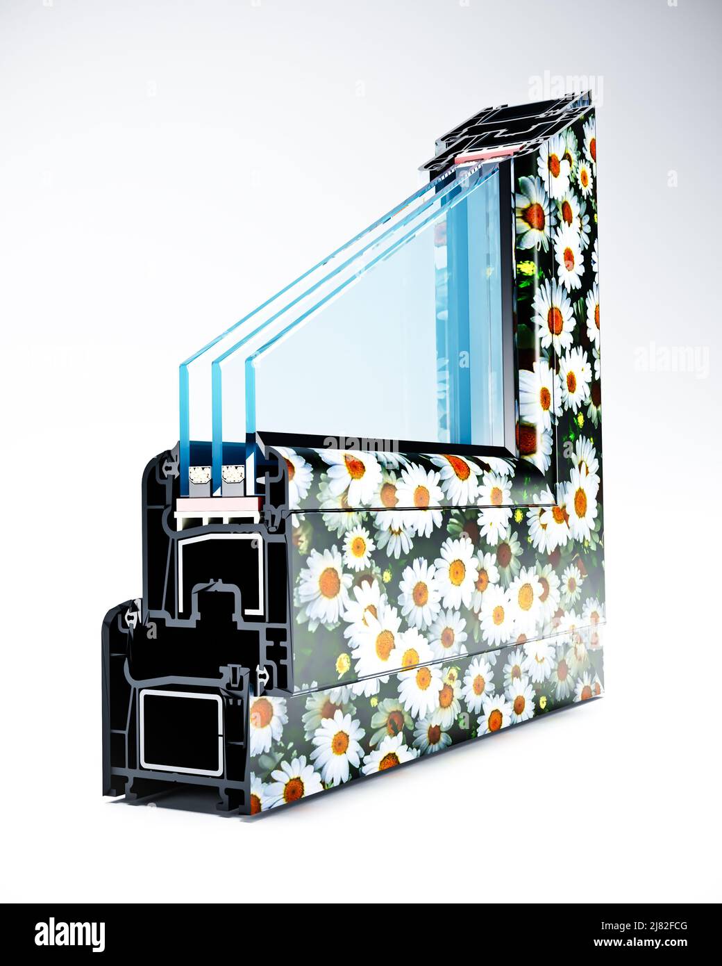 Incision Pvc profile window with triple glazing Laminated according to