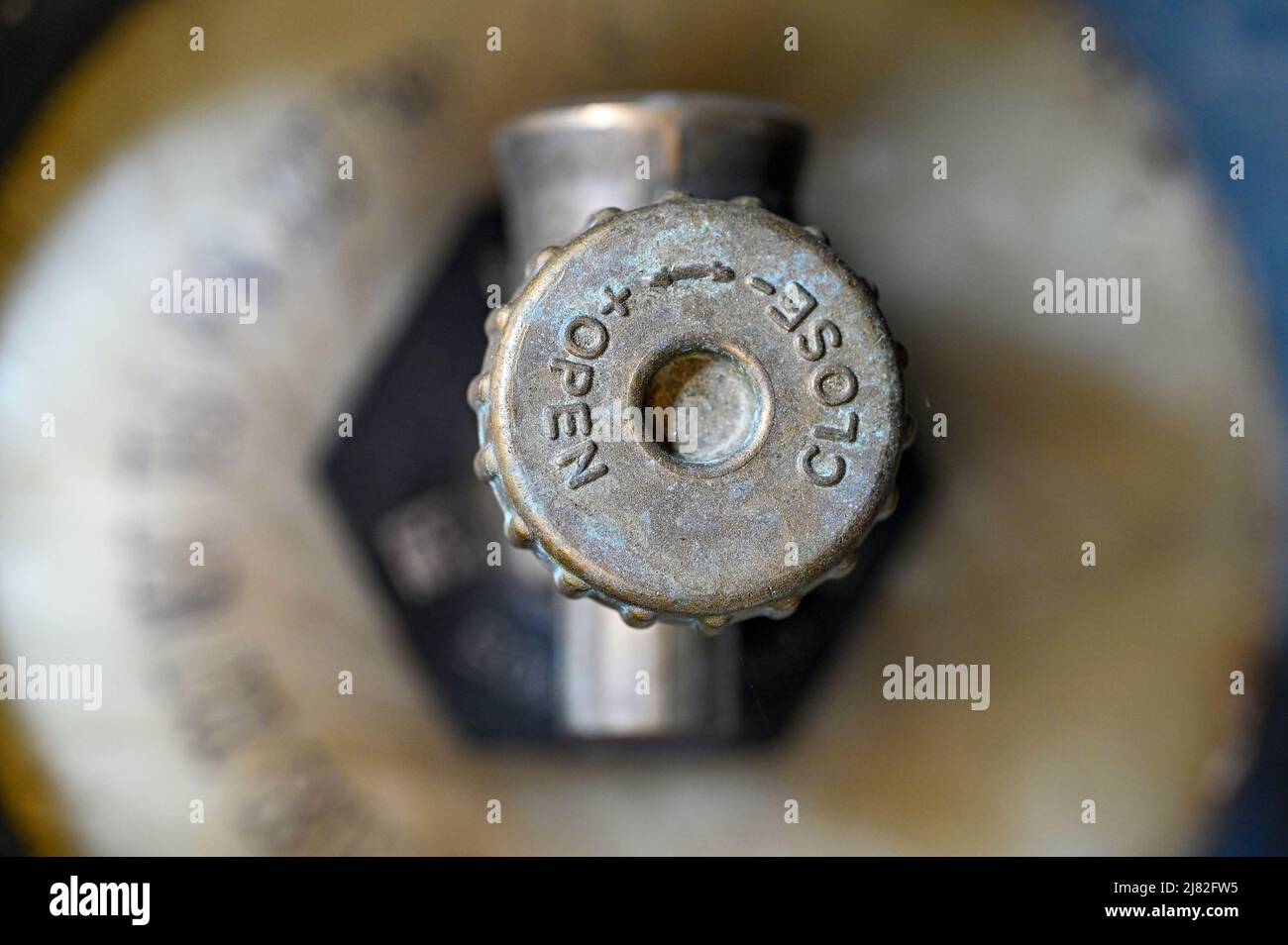 top of gas tank with open and close valve Stock Photo - Alamy