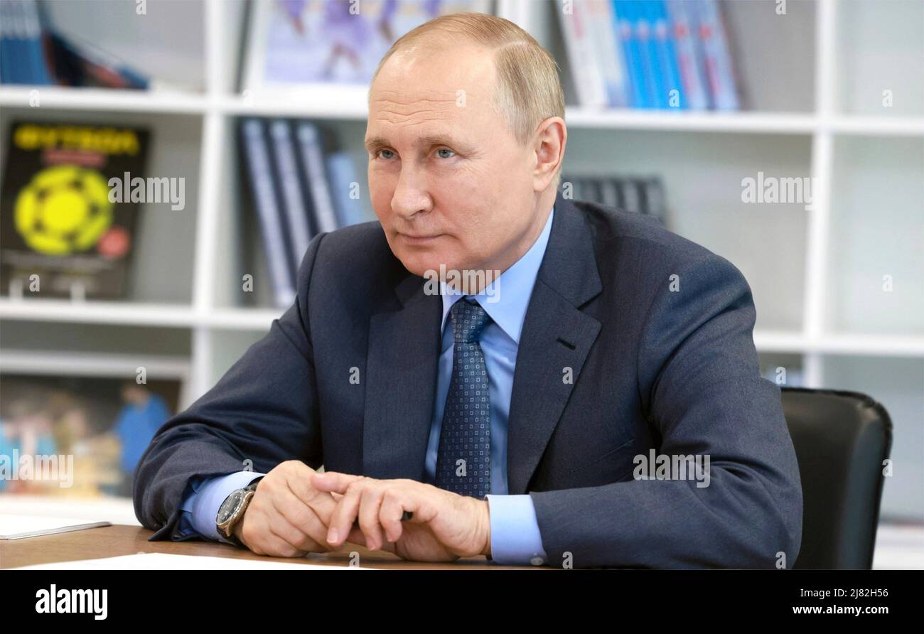 Sochi, Russia. 11th May, 2022. Russian President Vladimir Putin attends a teleconference meeting of the Talent and Success Foundation Board of Trustees at the Sirius Educational Centre, May 11, 2022 in Sochi, Russia. Credit: Mikhail Metzel/Kremlin Pool/Alamy Live News Stock Photo