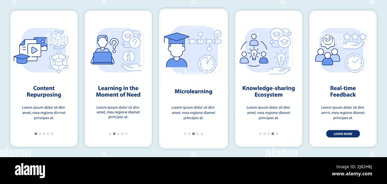 Trendy skills to learn light blue onboarding mobile app screen Stock ...