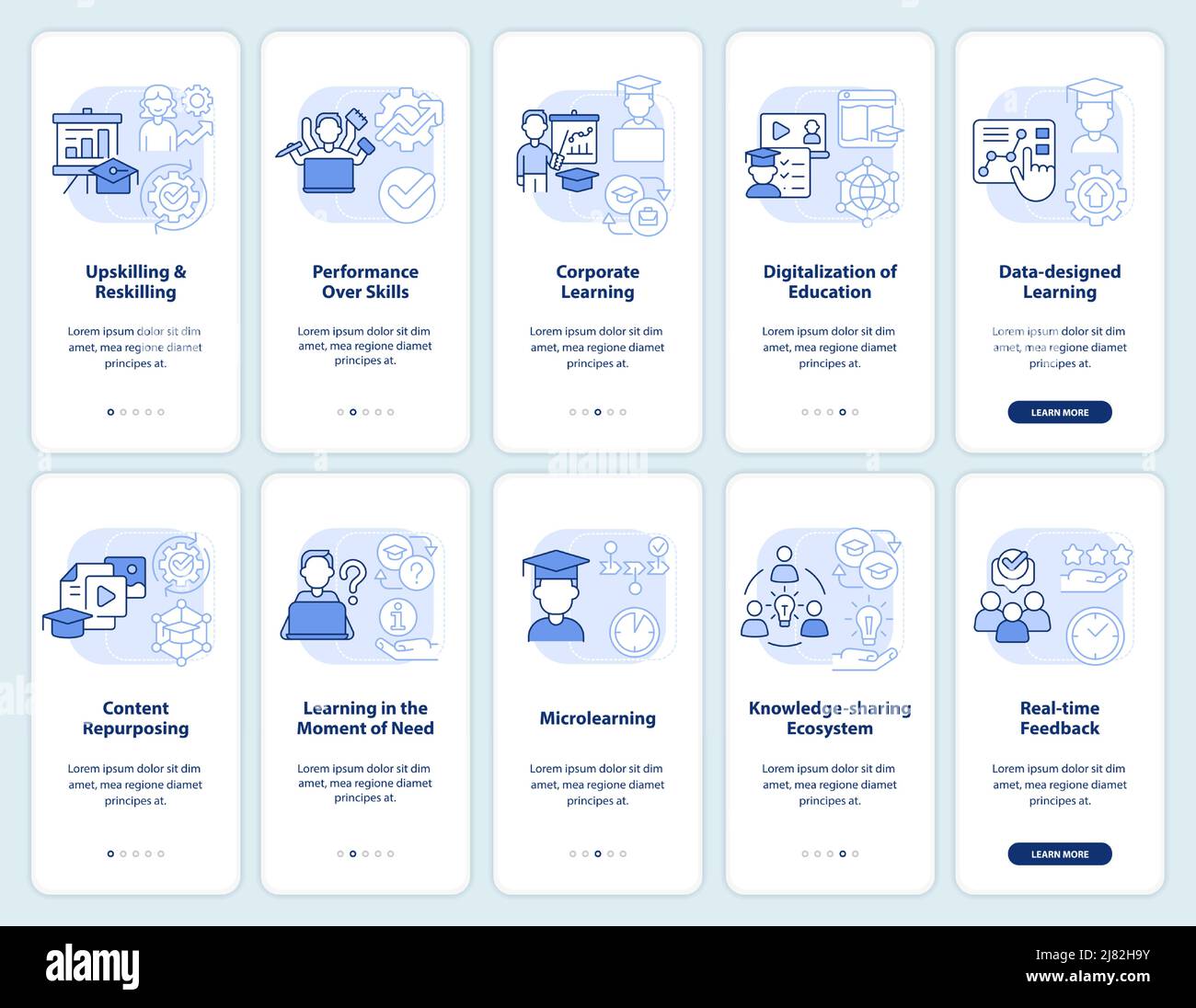 In demand competencies light blue onboarding mobile app screen set ...