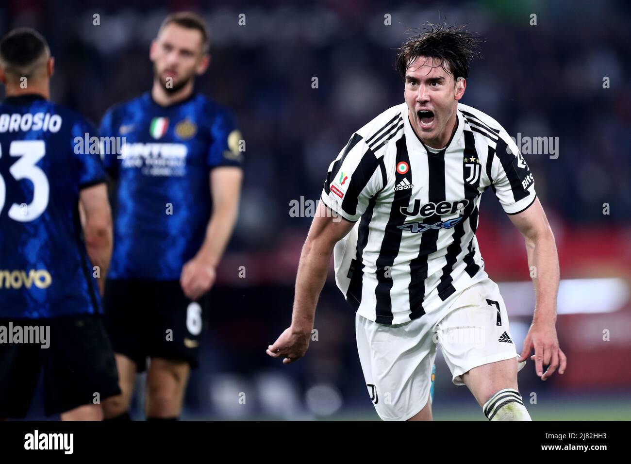 Dusan Vlahovic of Juventus Fc celebrates after scoring his team&rsquo;s 